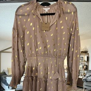 VICI- KOBE SMOCKED METALLIC CHIFFON DRESS